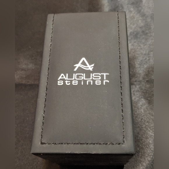 August Steiner Women's Gold Tone Crystal Watch AS8176YG Date Leather Strap NIB - Picture 6 of 8